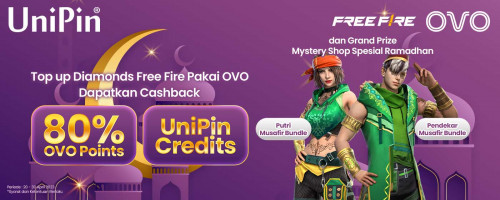 Top up Diamonds Free Fire Pakai OVO Cashback 80% OVO Points + Cashback 8.000 UC & Dapatkan Dapatkan Bundle Free Fire!